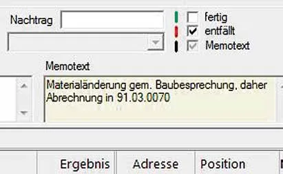 Eintrag eines Memotextes